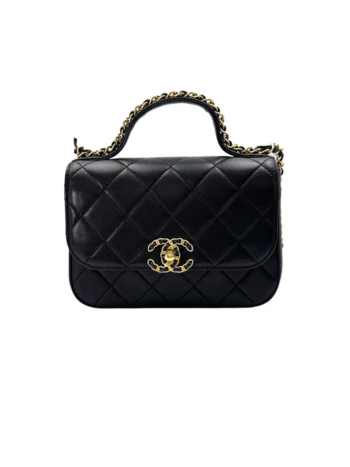 Pre-owned CHANEL leather Crossbody Bags Black Quilted Infinity Handle Bag(28***21) IRIS126