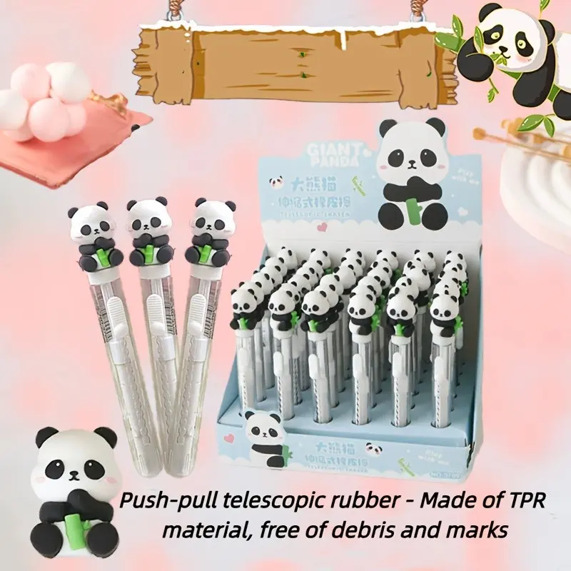 4pcs Panda Shape Push-Pull Eraser, Adjustable No-Trace Rubber Stationery, Dust-Free, Ideal for School and Office Supplies