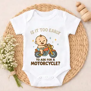 Cotton Baby Bodysuit Baby Riding Motorcycle Graphic 100% Pure Cotton Non-Irritating Snap Closure Breathable Free Movement Great For Sleep & Play