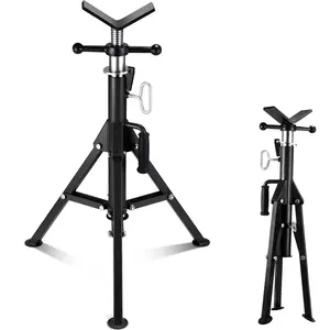 【GARVEE】Heavy Duty V Head Pipe Jack Stand with Portable Folding Legs, Adjustable Height 28-52 Inches, Carbon Steel Construction, 2500LB Capacity, Versatile Pipe Support and Jack Stand