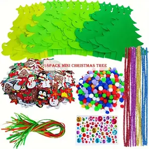18-Pack DIY Christmas Felt Tree Craft Kit, Festive Handmade Decorations, Assorted Ornaments, Snowman, Candy, Stocking, for Family, Party, Holiday
