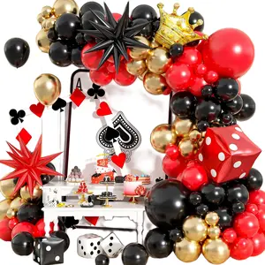 105 Pieces of Red Balloon Chain Arch Set Casino Poker Dice Style Dice Balloons Decoration Decoration Decoration for Millionaires