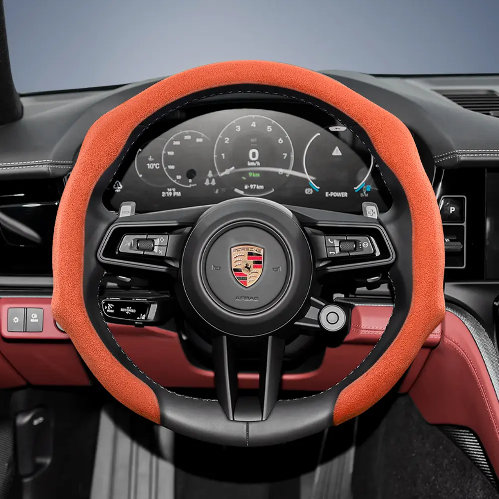 For Porsche Alcantara Leather Car Steering Wheel Cover Suede Quick-install Design All-season Anti-slip Sweat-absorbing Automotive Vehicle For Cayenne/Macan/911/Panamera/718/Taycan Black Orange Red Pink Green White
