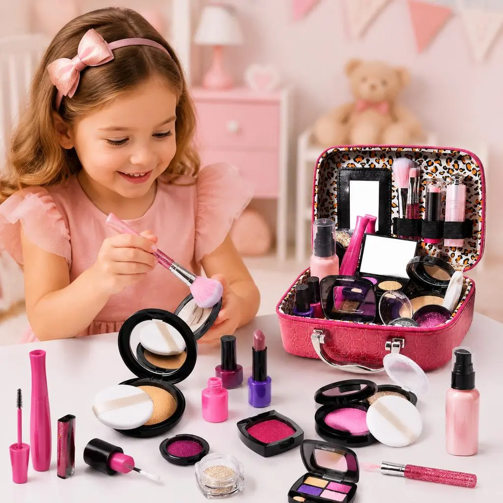 MITCIEN Pretend Play Simulated Makeup Set for Toddlers Ages 3+, Playful Role Play Kit with Cosmetic Bag - Ideal for Birthday, Christmas Gifting