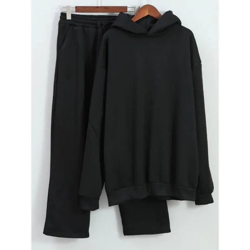 SHO-2pcs Men'S Polyester Tracksuit Set, Casual Hooded Sweatsuit, Solid Color, Long Sleeve Hoodie with Pockets & Matching Pants, Slight Stretch, for Fall/Winter SHO-2pcs Men'S Polyester Tracksuit Set, Casual Hooded Sweatsuit, Solid Color, Long Sleeve Hoodie with Pockets & Matching Pants, Slight Stretch, for Fall/Winter