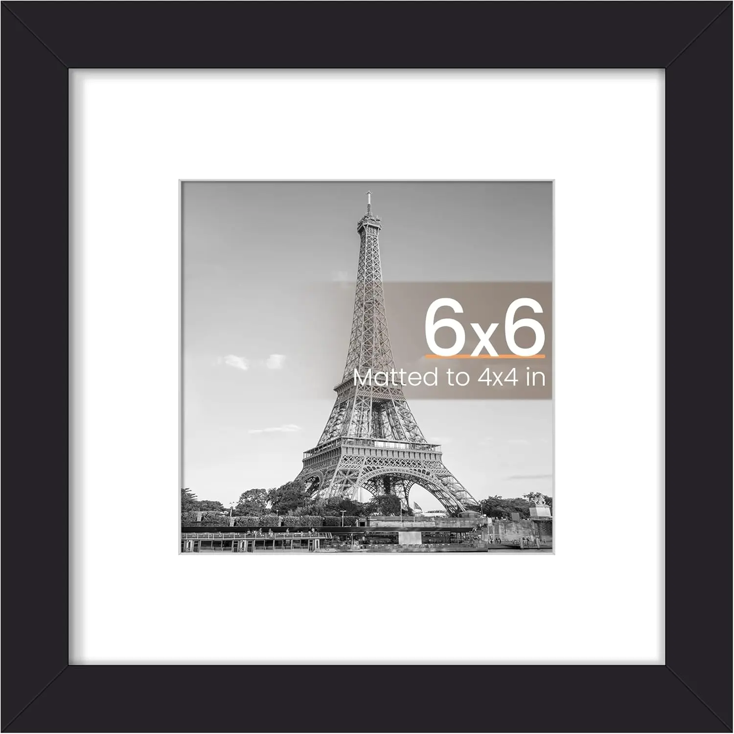 Decorative Durable 6x6 inch Square Photo Frame Set - 1 Pack Camera Accessory, Easy Install Wall-Hanging, Double-Size Display for 4x4 in Prints (With Mat) or Art (Without Mat), Ideal for Home Decoration, Black