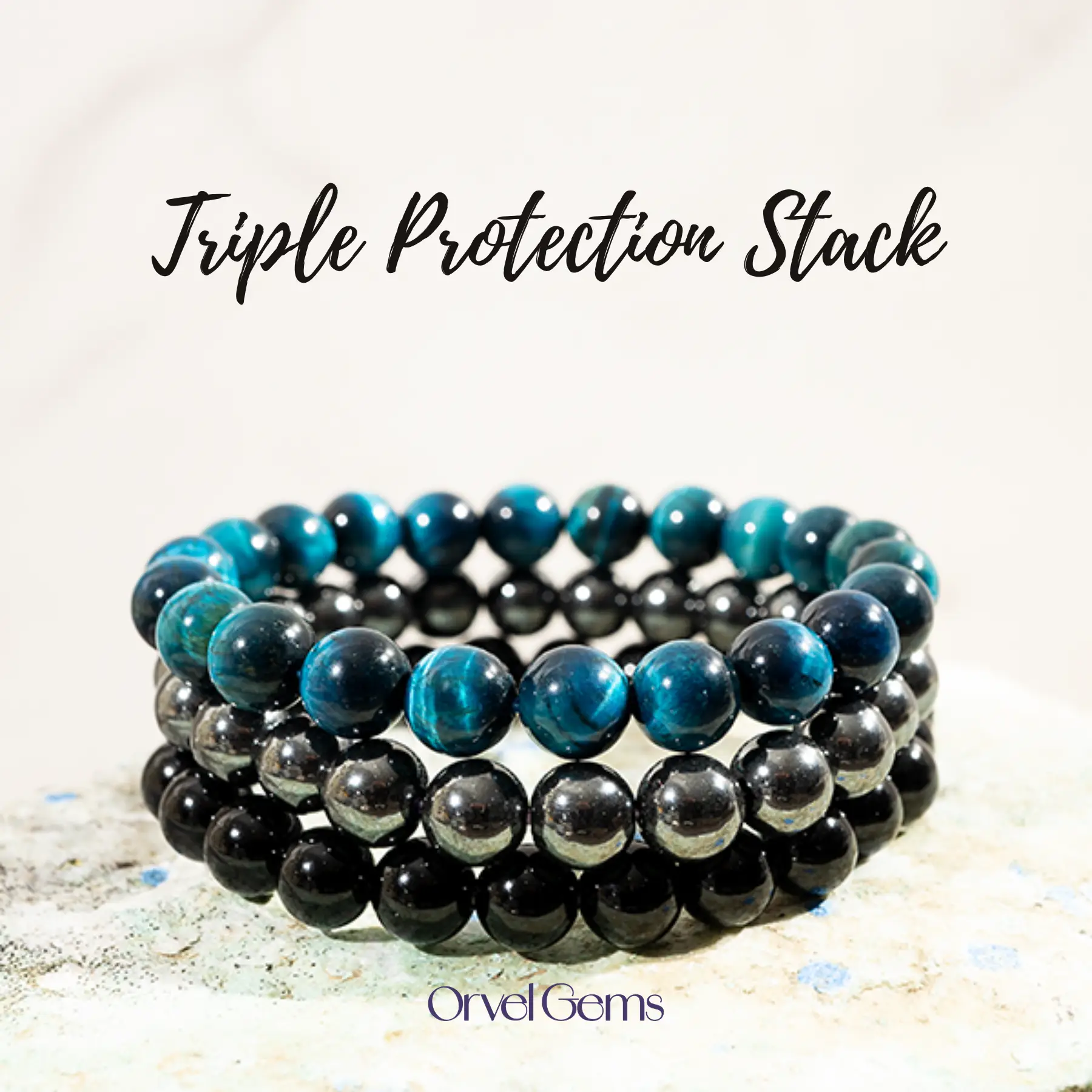 Ultimate Triple Protection Bracelet Set – Tiger’s Eye, Amethyst, Apatite, Rose Quartz, Hematite & Black Obsidian | Unisex 8mm Natural Gemstone Beads |