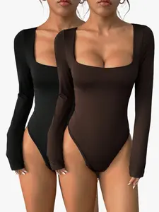 Women's Long-Sleeve Fitted Bodysuit 2-Piece Set, tailored to fit the body, simple yet versatile, perfect for daily wear and office commuting.