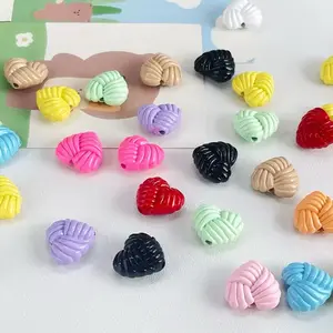 Love Knot Heart 20mm Chunky Acrylic Bead Set of 5 Mixed Color