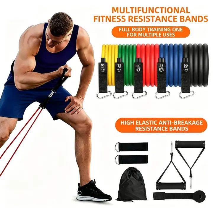 11-Piece Heavy Duty Rubber Resistance Band Set - Strength Training Tool for Yoga Stretching, Home Workout & Resistance Band Workout, Strength Training Band, Yoga Stretching Bands