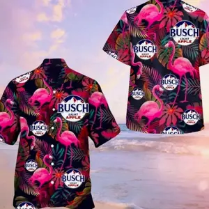 Busch Apple Hawaii Shirt, Flamingo Summer  Button Up Shirt, Apple Light Shirt