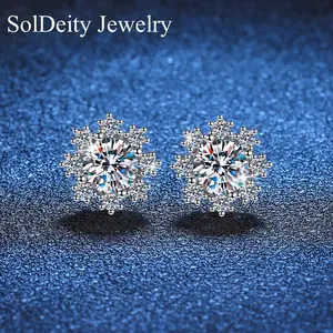 Women's 1CT VVS Moissanite Romantic Snowflake Sterling Silver Earrings Delicate Jewelry for Birthday Christmas Party Gifts