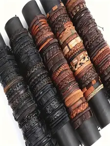 Random Mixed 10pcs/20pcs Unisex Leather Bracelet Set, Vintage Style Adjustable Design, Adjustable Bracelets, Perfect for Holiday Gifts and Daily Outdoor Wear