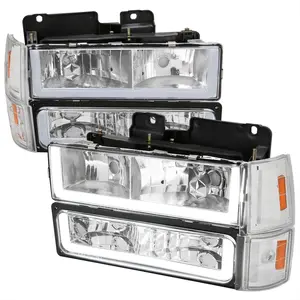 1994-1998 GMC C10/Sierra/Suburban/Yukon Factory Style Headlights w/LED Strip and Bumper & Corner Lights (Chrome Housing/ Clear Lens)