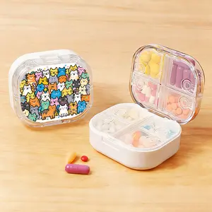 Cute Rainbow Cats Group Portable Pill Case 8 Compartments Waterproof Mini Travel Pill Organizer with Sealing Ring