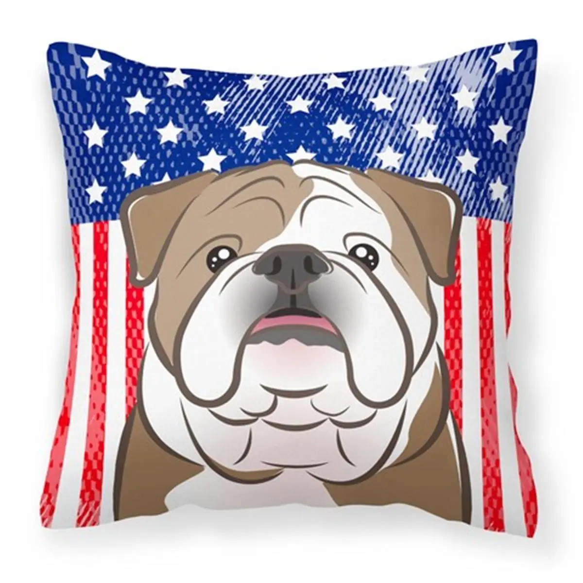 American Flag & English Bulldog Fabric Decorative Pillow, Fade Resistant, Machine Washable, Suitable for Indoor or Outdoor Use