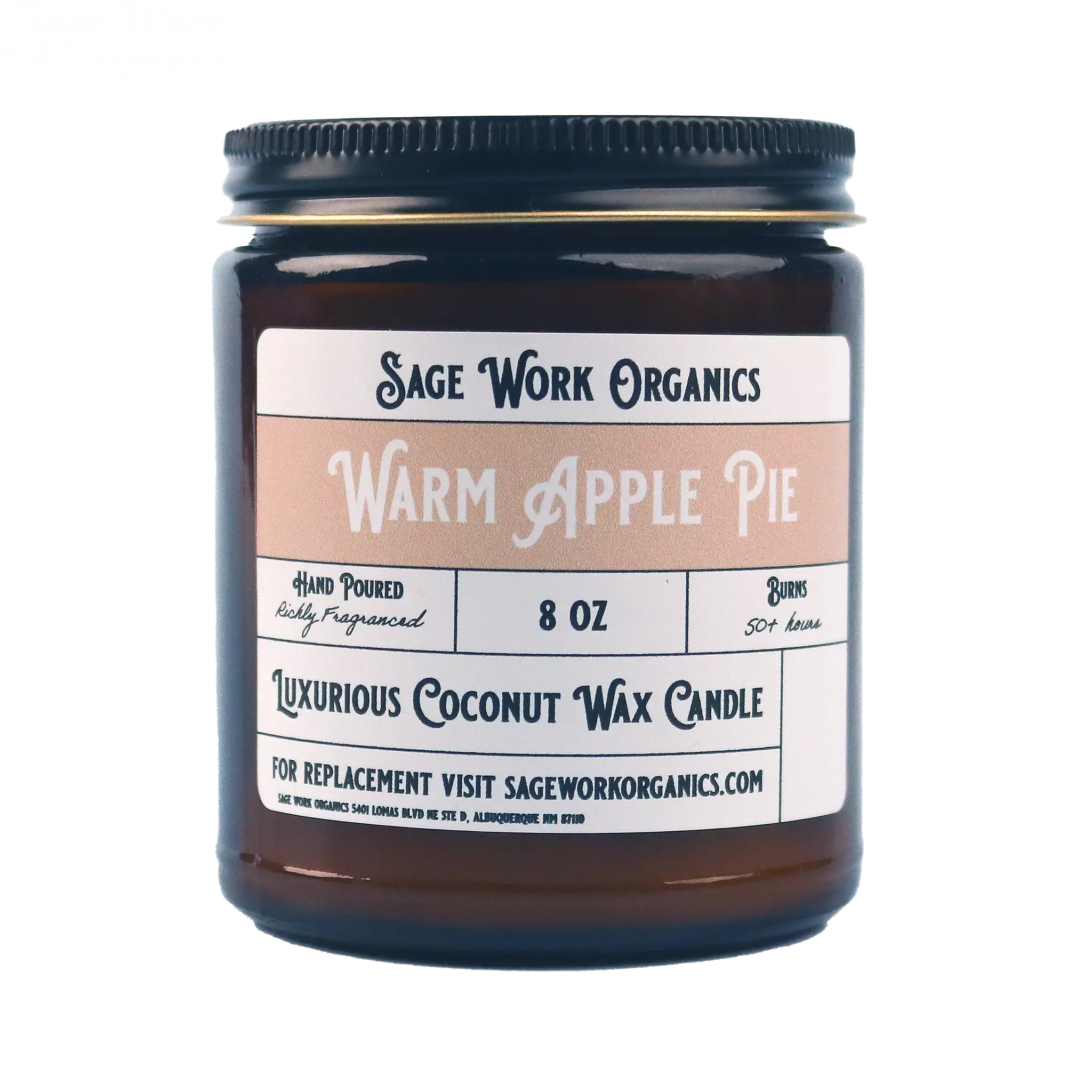Sage Work Organics Warm Apple Pie Candle 8 oz Hand Poured Richly Scented Luxurious beef tallow for Home Aroma