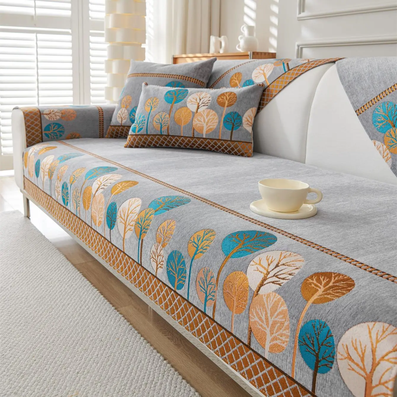 Tree Embroidery Sofa Cover, Non-slip Sofa Slipcover, Couch Slipcover, Boho Couch Cover, Couch Protectors, Decorative Sofa Protector, Sofa Protector for Home Living Room, Home Decor, Sofa Covers Washable