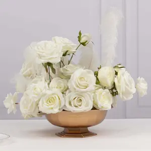 3-Pack Plastic Flower Vases Footed Compote Bowl 10" Roman Style Gold - Round Pedestal Centerpieces