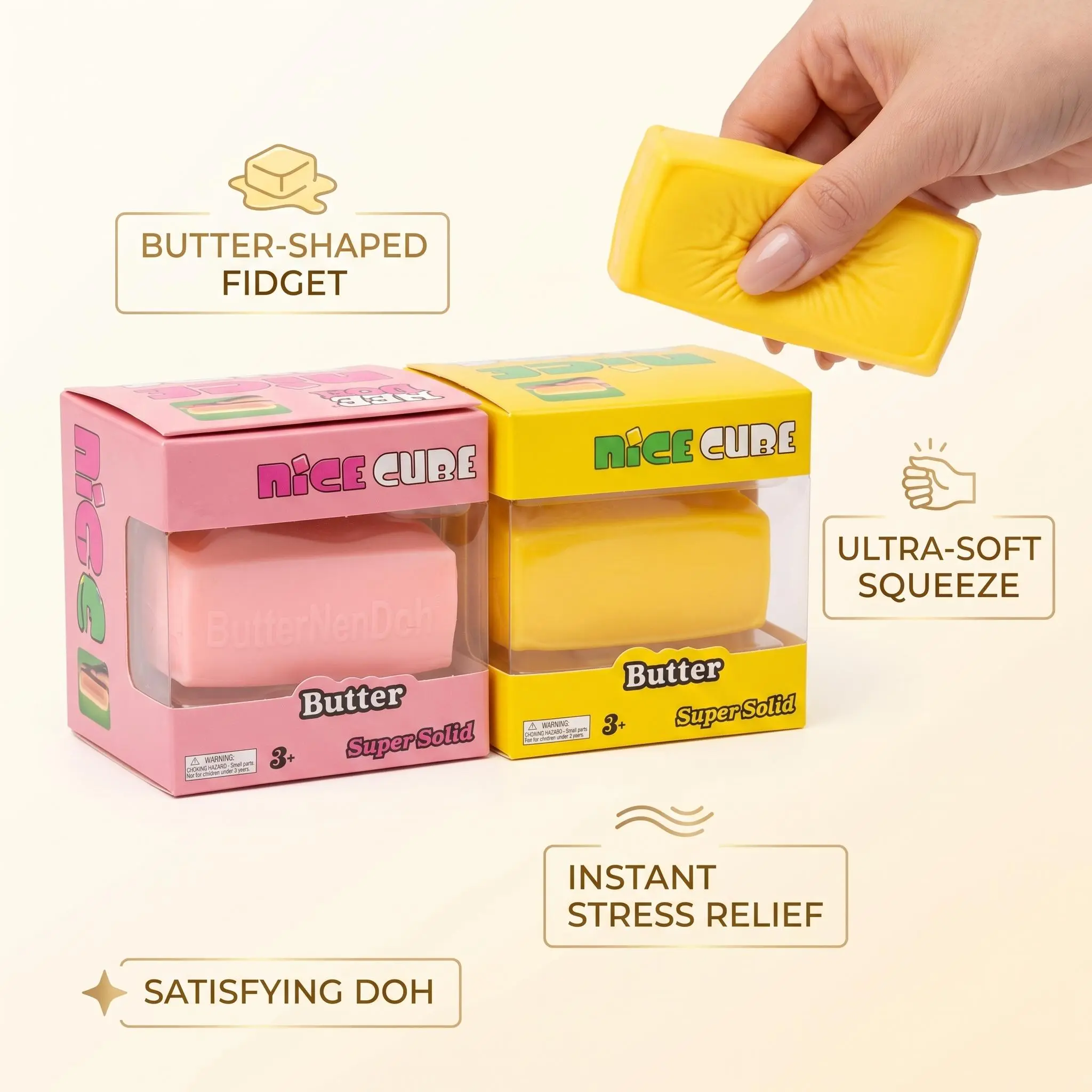 Butter Squishy Stress Relief Toy, Soft Slow Rebound Sensory Fidget Cube, Cute Butter Decompression Toy for Kids & Adults, Anxiety Relief Desk Toy Gift
