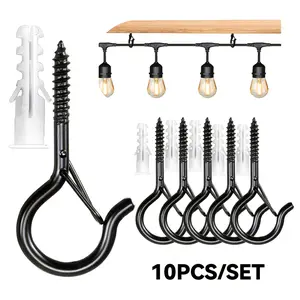 Heavy-duty Q-shaped Hook with Safety Latch, Windproof Multi-functional Metal Hook, Decorative Hook. Suitable for Outdoor String Lights, Christmas Decorations, Plants, Wind Chimes-wall/ceiling Mounting Screw Hook. Painted Iron Hook Includes Wing Nut