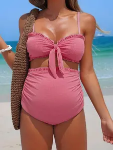 LAFERLIN Swim Vcay Maternity Plaid Bandeau Bikini Set Summer Beachwear Preppy Aesthetic