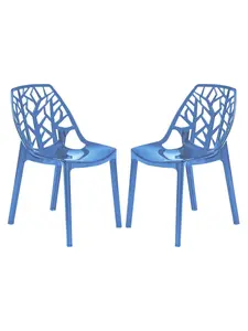 LeisureMod C18TBU2 Modern Cornelia Dining Chair - Transparent Blue, 17.40x17.25x21.50 in, Set of 2, All-Weather Biomimic Effortless Floor-Friendly Perforated Stacking Chairs, All-Weather Stacking Chairs