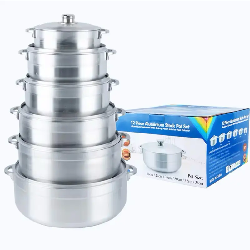 12-Piece Aluminium Stock Pot Set with Lids Durable Cookware for Kitchen Cooking 20cm 24cm 26cm 30cm 32cm 36cm Stackable Pots