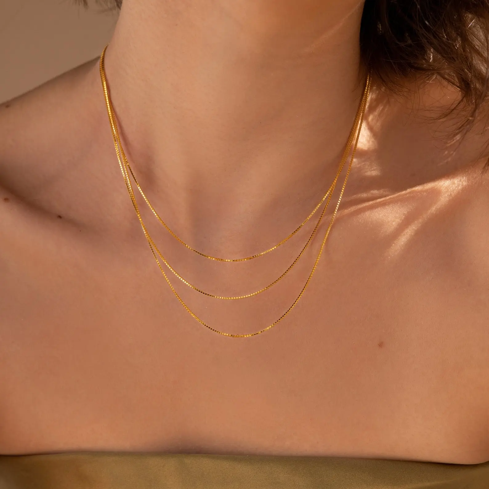 Triple Box Chain Necklace by Caitlyn Minimalist - Layered Gold Necklace Set for Everyday - Minimalist Jewelry - Friend Gift