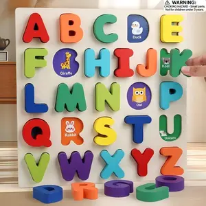Wooden 3D Letter Puzzle, Wooden Peg Puzzles, Colorful Alphabet Shape Blocks, Educational Toy for Kids, Montessori Gift, Shape Recognition Game, Shape Sorting Game, Learning Cognitive Puzzle