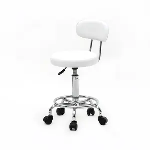 Multi-Purpose Salon Stool Chair, Adjustable Rolling Swivel Stool with Back Cushion and Wheels Perfect for Beauty Salon Spa Tattoo Massage Dental Clinic Office Art Studio, White