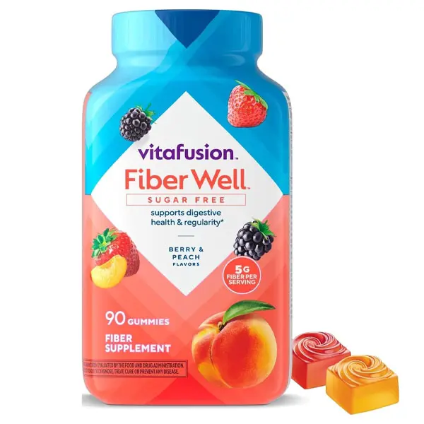 HOT 2026!!! Vitafusion FiberWell Gummies Sugar Free | GLP-1 Friendly | 5 g Fiber | 90 Count | Berry & Peach Flavor | Digestive Gut Health & Regularity | No...