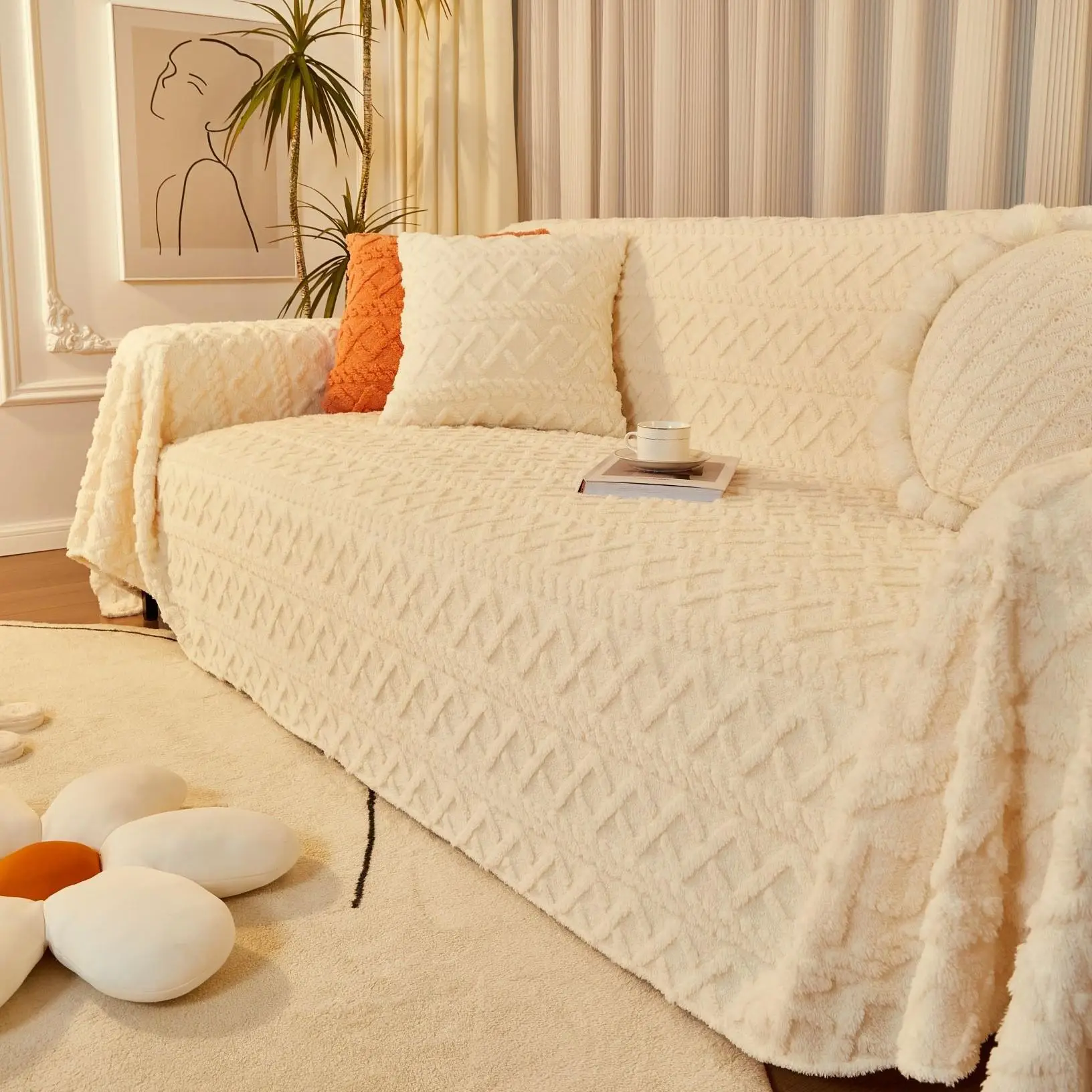 Geometric Jacquard Sofa Cover, 1 Count Double-sided Washable Sofa Towel, Room Decor Soft Comfortable Sofa Protector for Home Living Room Bedroom, Chri