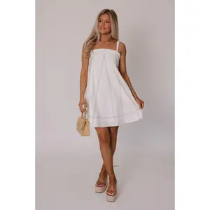 Ruffled Stitch Contrast Mini Dress-White