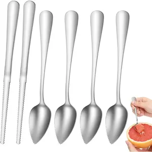 6 Pcs Grapefruit Spoon Knife Set with Serrated Edge Stainless Steel Fruit Knife for Citrus Lemon Kiwi Orange Pitaya Avocado