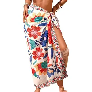 Women’s Sheer Sarong Swimsuit Cover Up – Floral Chiffon Beach Wrap High Slit