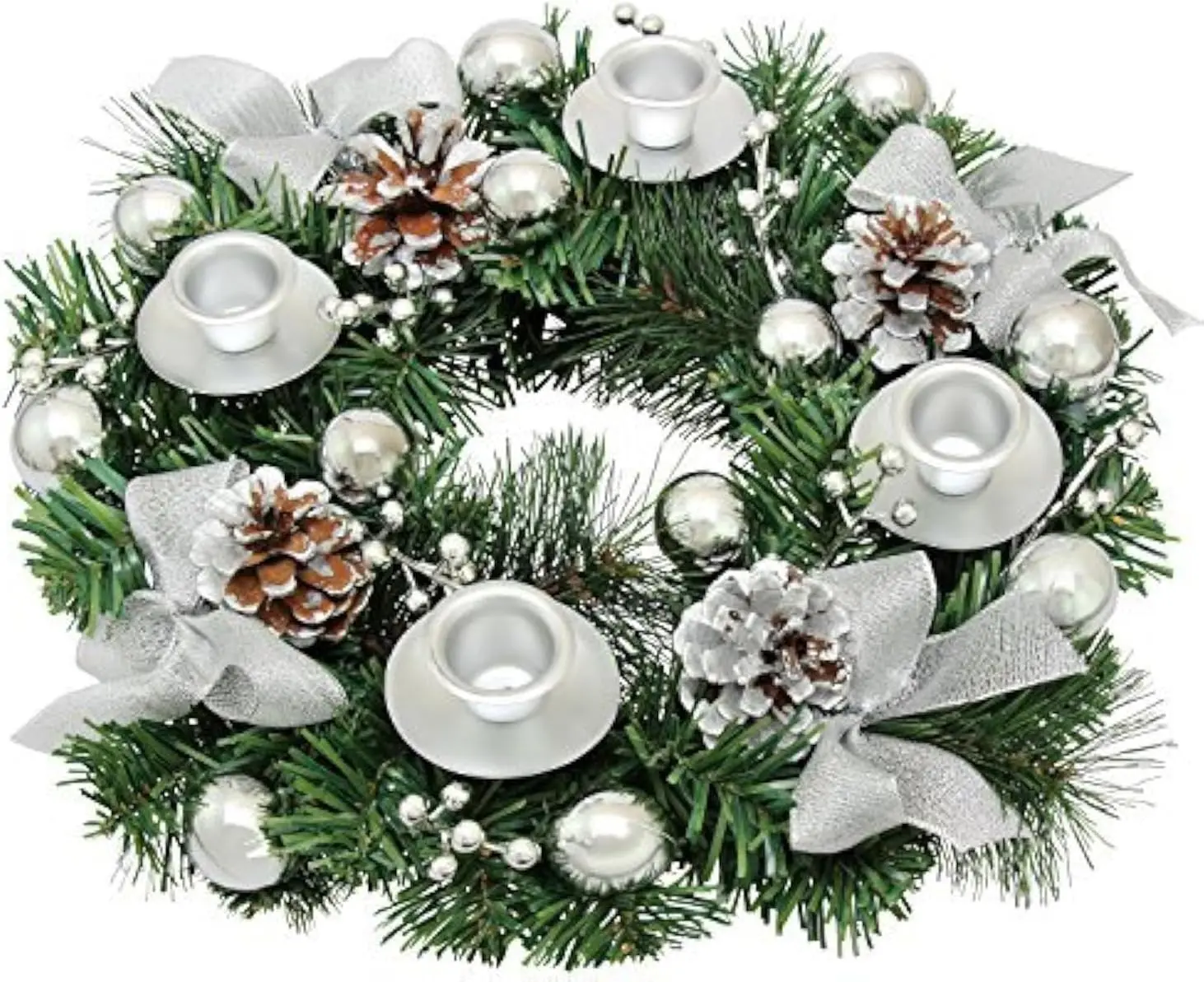 Silver Ribbon Christmas Advent Wreath - Advent Wreaths Season Centerpiece Décor - Advent Candle Holder and X-mas Candles Decorations - Advent Calendar Season Decoration
