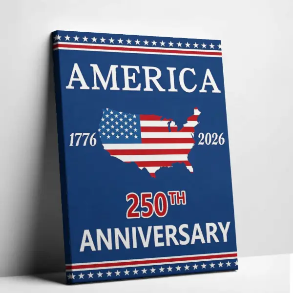 Vintage 250th American Anniversary Canvas Wall Art - Historic 1776-2026 USA Flag Map Poster, Patriotic Semiquincentennial Commemorative Decor for Home