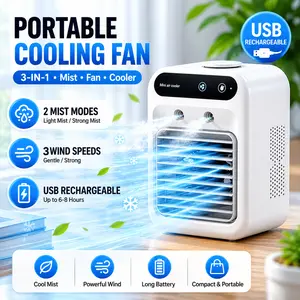 MAISIKE 3-in-1 Car Interior Portable  Humidifier Fan  with Mist - USB Rechargeable Mini Air Cooler Desk Fan for Bedroom,Travel & Cooling Fan