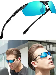 25g Men's Polarized Sunglasses, Ultra-Light Black Aluminum-Magnesium Frame, Full-Wrap Design, UV400 Protection, TAC Blue HD Lenses, Blocks 99% UVA/UVB, Ideal for Casual Daily Wear, Sunglasses for Outdoor, Includes Microfiber Hook Case & Cleaning Cloth