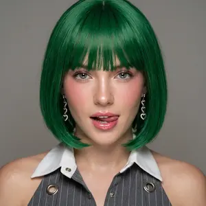 Green Straight Wig Synthetic Long Bright Heat Resistant Hairwear Women Cosplay
