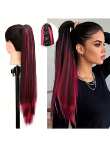 [Vibrant Ponytail Extensions] 24inch Clip-On Synthetic Straight Women's Ponytail Hair Extensions for Everyday & Party Wear Synthetic Hairpiece