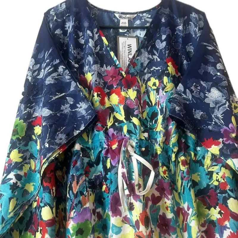 Winlan 2025 New Kaftan Dresses Free Size Women's Floral Print Casual Wear Comfortable Fit for All Occasions Summer Beach Vacations at Home