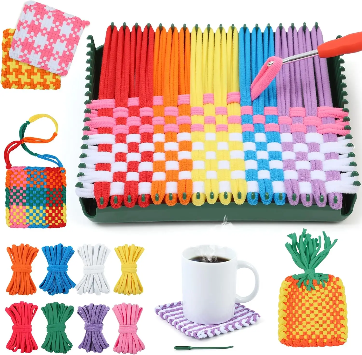 Iqkidz Weaving Loom Kit for Girls Ages 8-12, DIY Arts and Crafts for Kids and Adults, Great Toy Gifts for Beginners 6-8 9 10 11 12, Potholder Knitting Loom with 224 Refill Loops IQKidz