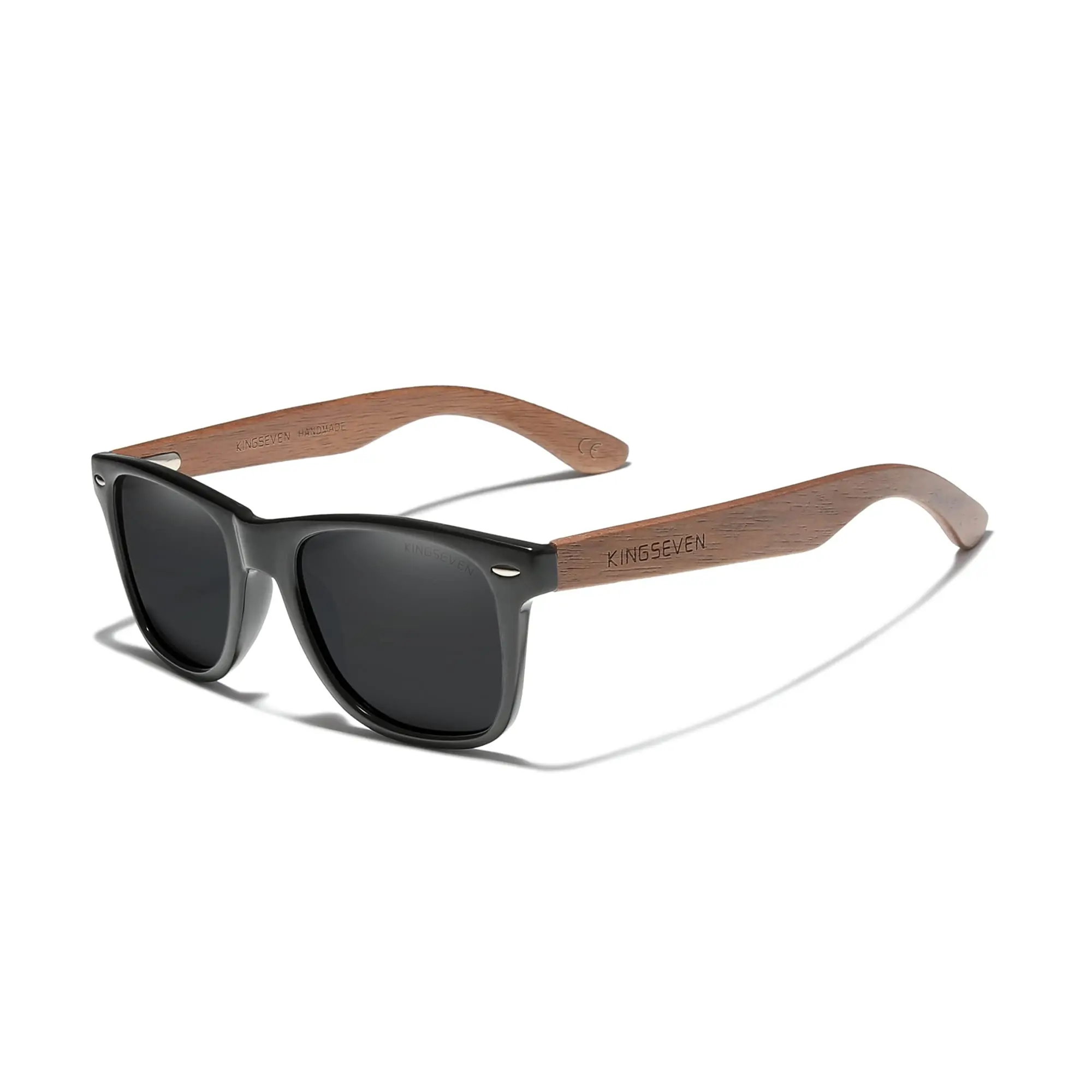 KINGSEVEN Wooden Rectangular Sunglasses W5777 Unisex Lightweight Style with Walnut Wood Frame for Men and Women, Retro Vintage Design