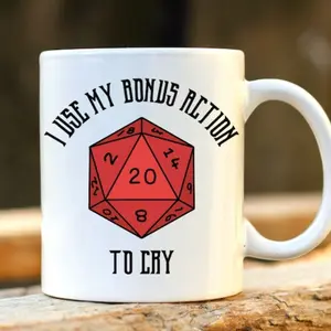 1pc Action Bonus Action Dice Coffee Mug, Dungeons And Dragons D&D Gift for Dungeon Master, Gift for Him