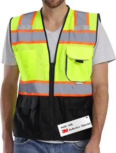 Reflective Mesh Safety Vest for Men & Women with 5 Pockets, Zipper Front, Hi Vis Construction, Meets ANSI/ISEA Standards