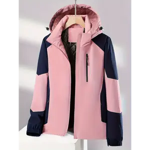 1pc Women'S Winter Lightweight Warm Padded Sports Jacket, Waterproof Windproof Fashion Casual Outdoor Leisure Coat with Hood, Polyester, Zippered Front, Regular Fit, Solid Color, Long Sleeve, No Belt, for Autumn/Winter Season  aesthetic raincoat rain mate