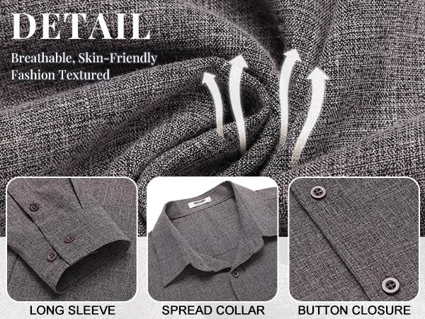 COOFANDY Men's Long Sleeve Button Down Linen Shirt Casual Untucked Chambray Shirt Wrinkle Free Wedding Shirts Collar Menswear Minimalist Outfit Top