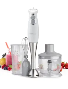 Betty Crocker 2-Speed Immersion Blender for Home & Kitchen, Hand Mixer Electric Handheld with Stainless Steel Blade, 600ml Beaker & Whisk, 250W Portable Blender with Ergonomic Handle, BC-4306W, White